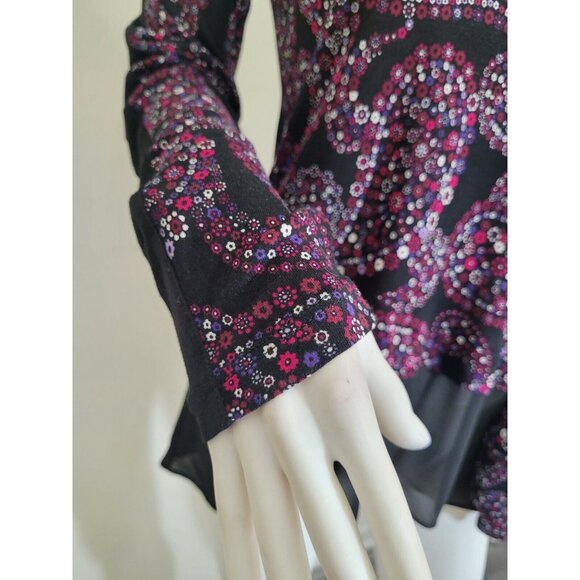 Michael Kors Womens Size XS crew Neck Long Sleeve Floral Peasant Top purple --21 - Picture 7 of 12